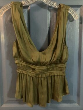 Storia Olive Green Pleated Waist Peplum Camisole